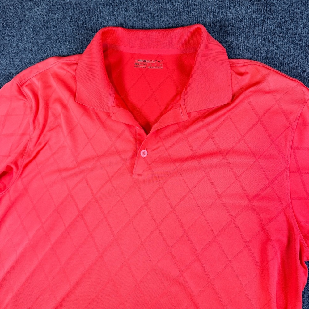 Nike Golf Dri Fit Polo Shirt Mens XL Red Diamond Print Tennis Sports Performance